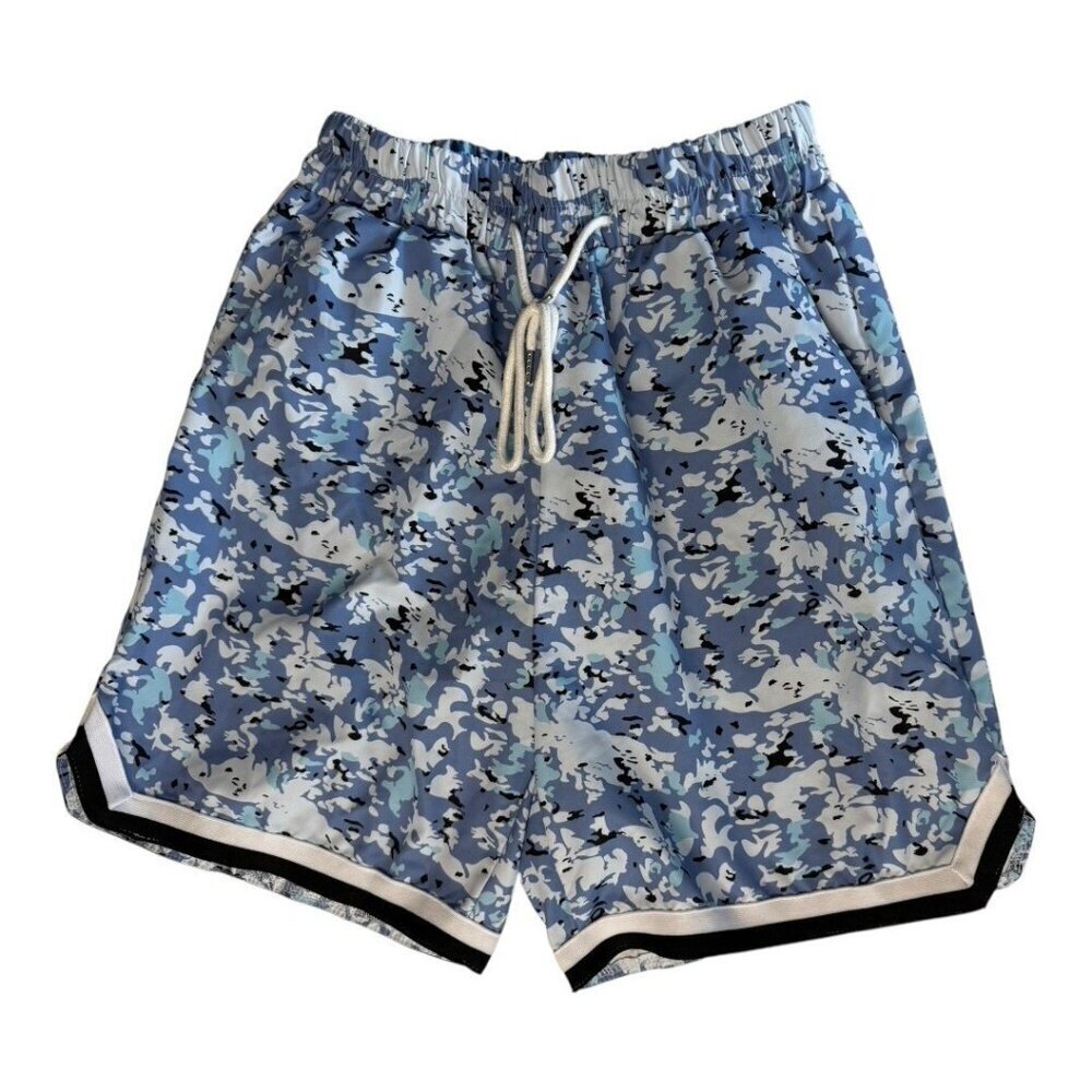ROMWE Mens Drawstring Athletic Shorts~Size M~Blue Black Camo Pockets   L12 33